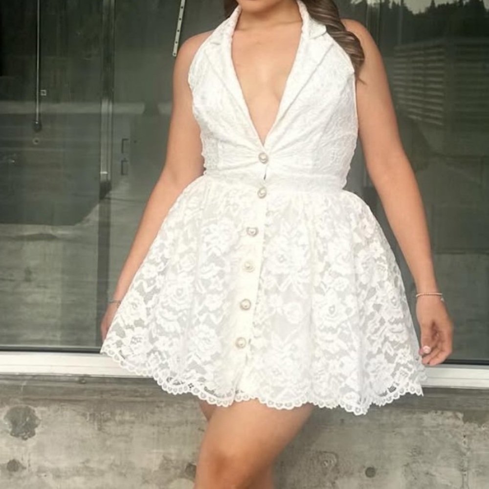 White Lace Halter Dress